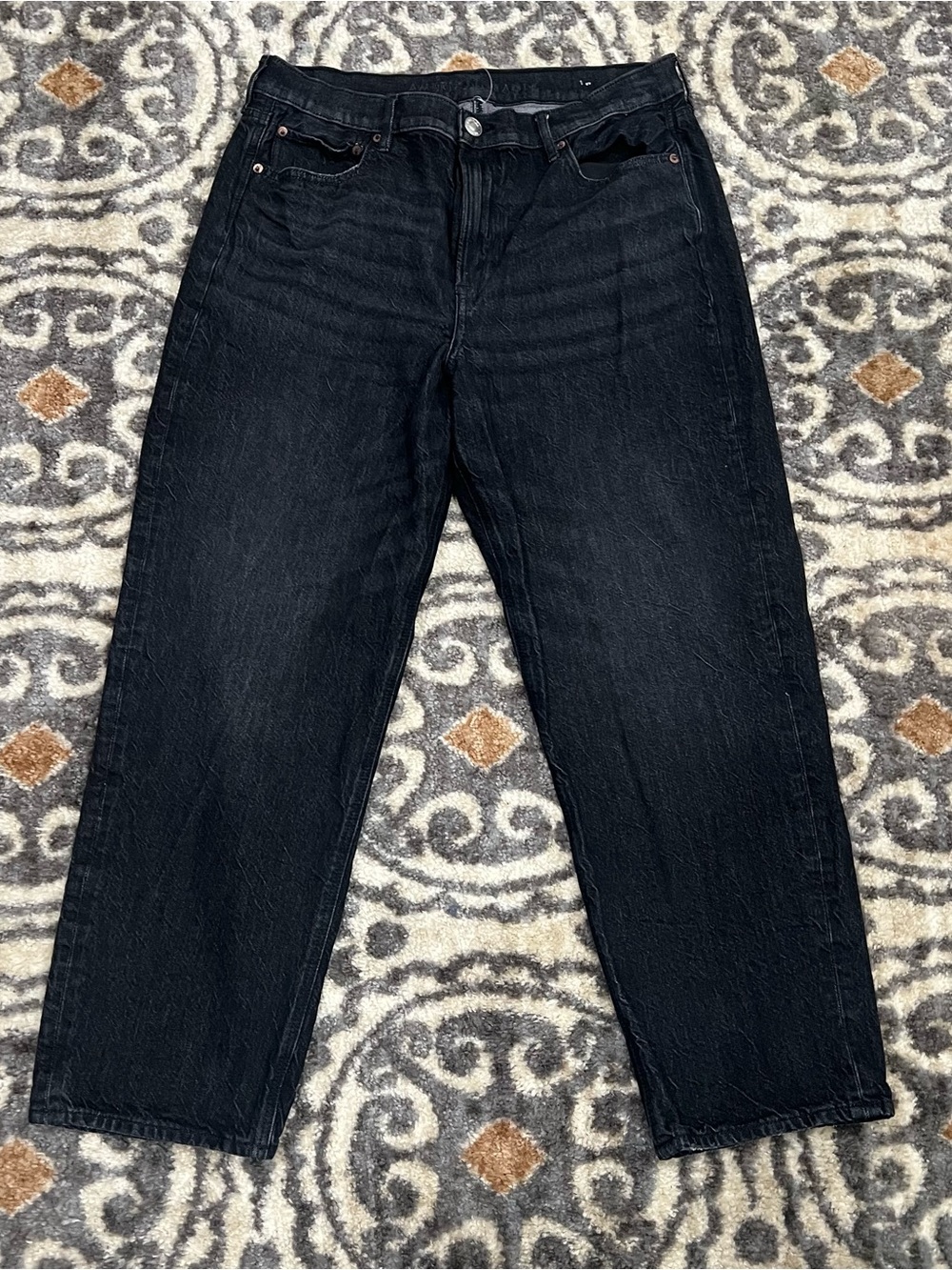 American Eagle Outfitters Black Wide Leg Jeans Womens Size 14 Regular Stretch